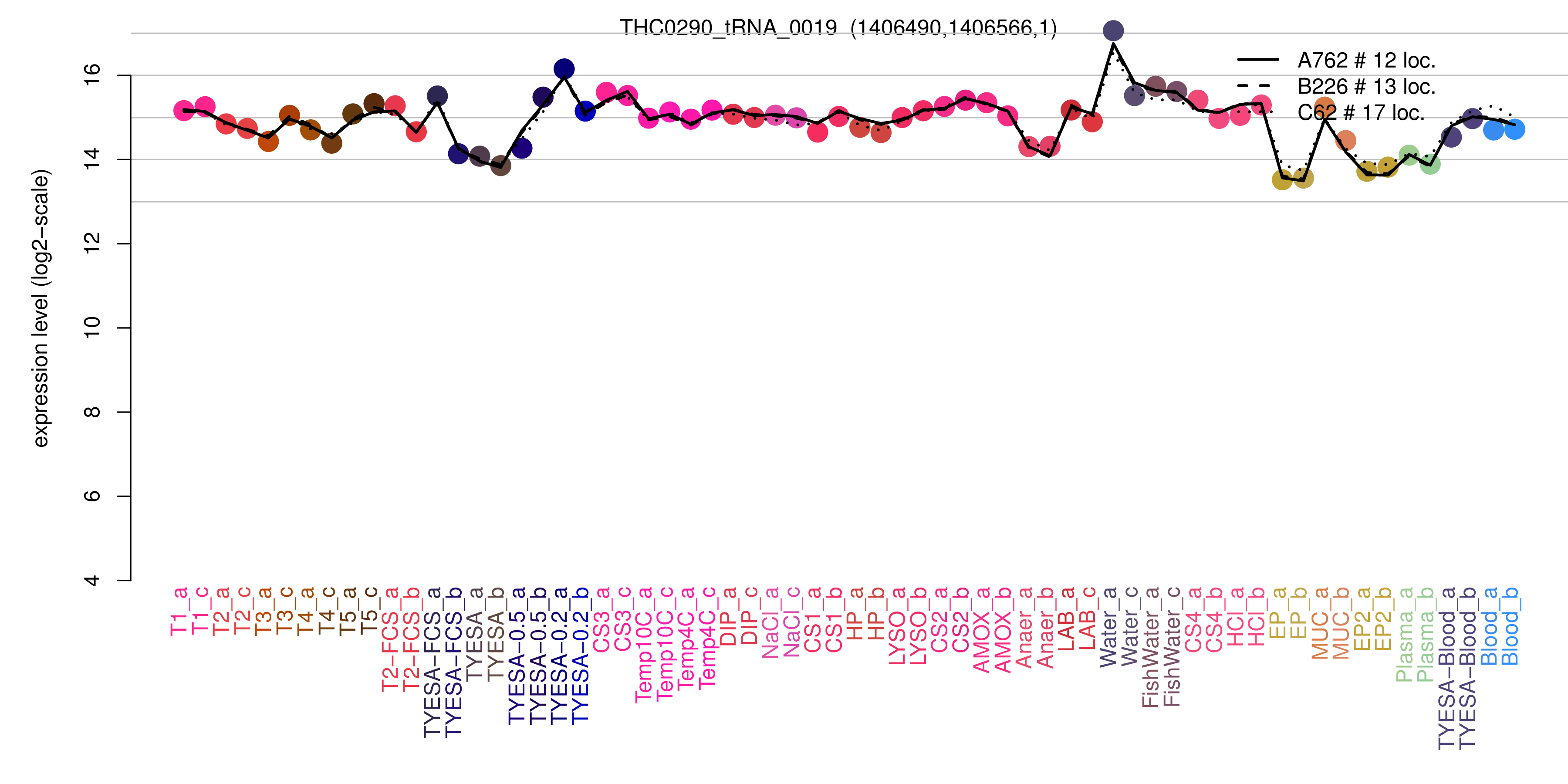 THC0290_tRNA_0019 expression levels among conditions