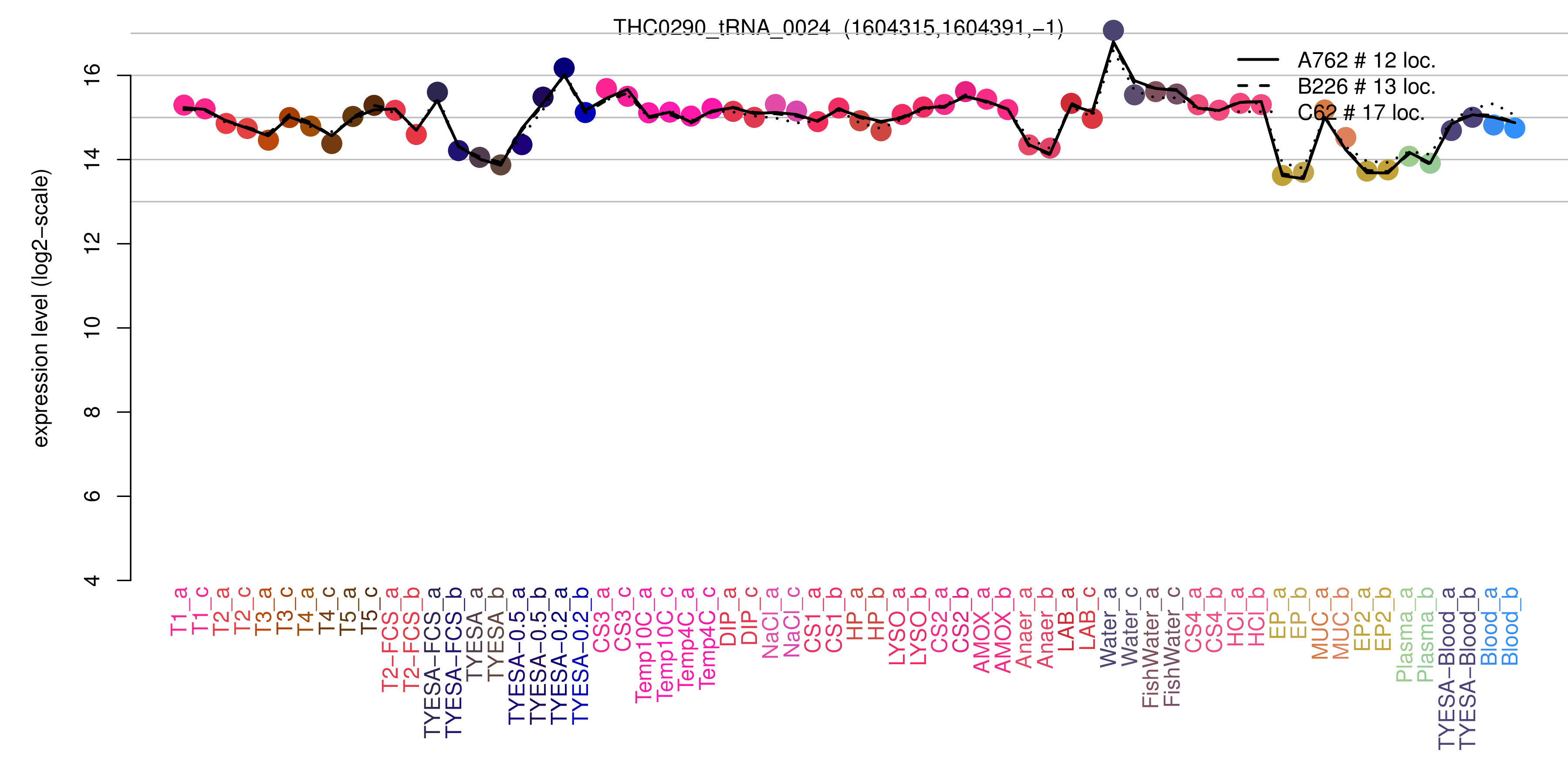 THC0290_tRNA_0024 expression levels among conditions