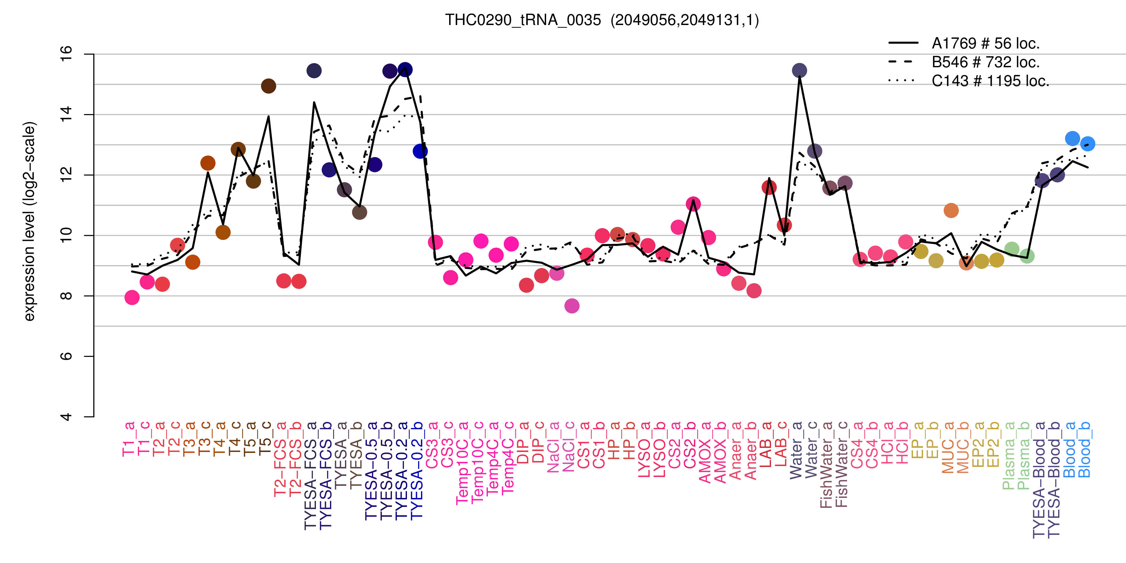 THC0290_tRNA_0035 expression levels among conditions